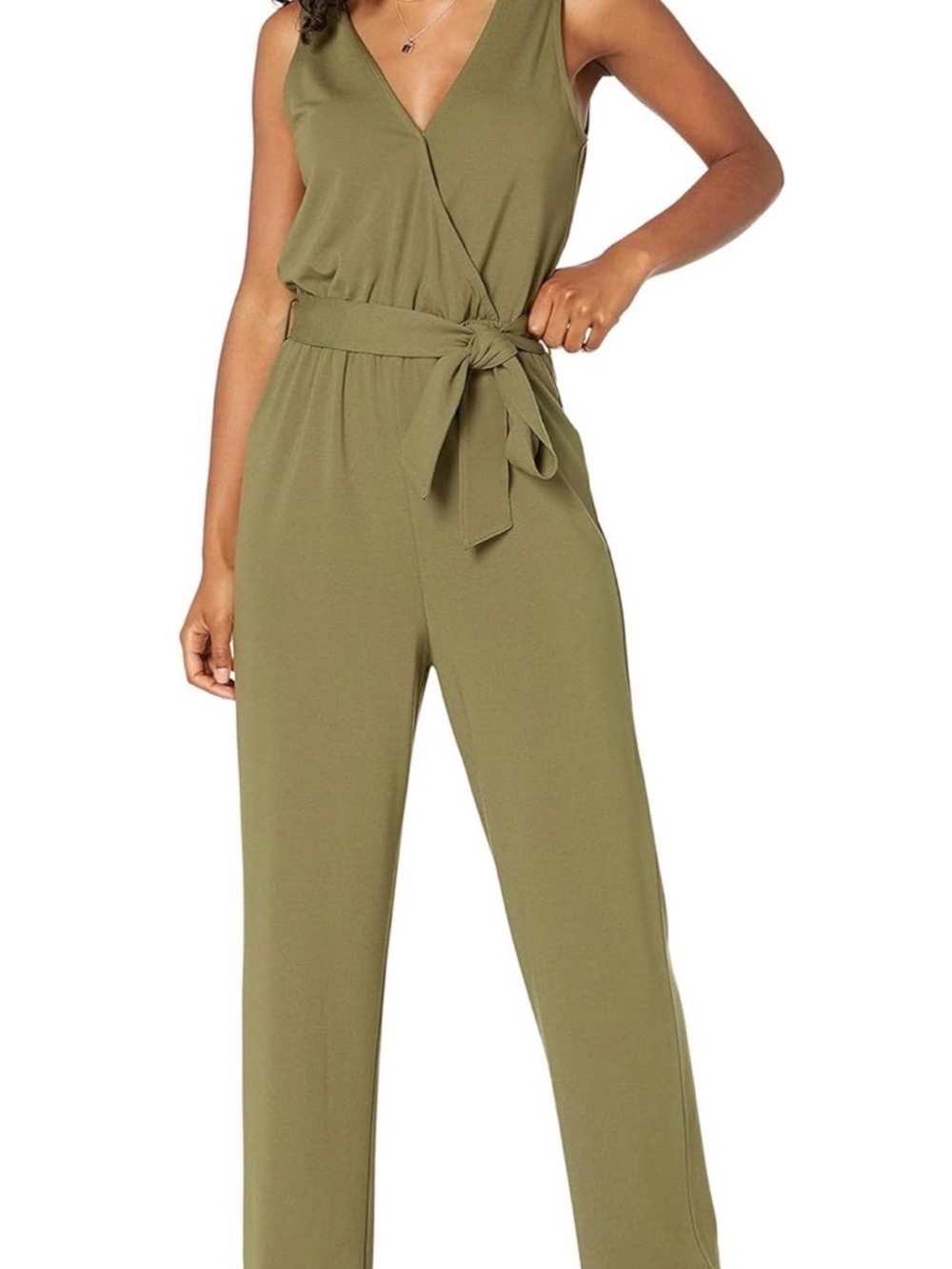 The Drop Sleeveless Olive Wrap-Front Jumpsuit with Self-Tie Waist Size M NWT